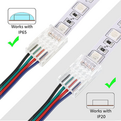 10mm RGB LED Strip Connector – Solderless Clamp-On, Clear Crystal Housing, IP20/IP65 Waterproof Design
