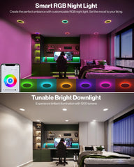 (6 pack) 6in 15W Recessed LED Lighting, RGB Slim Panel, Wafer Thin, RGB Trim, CCT