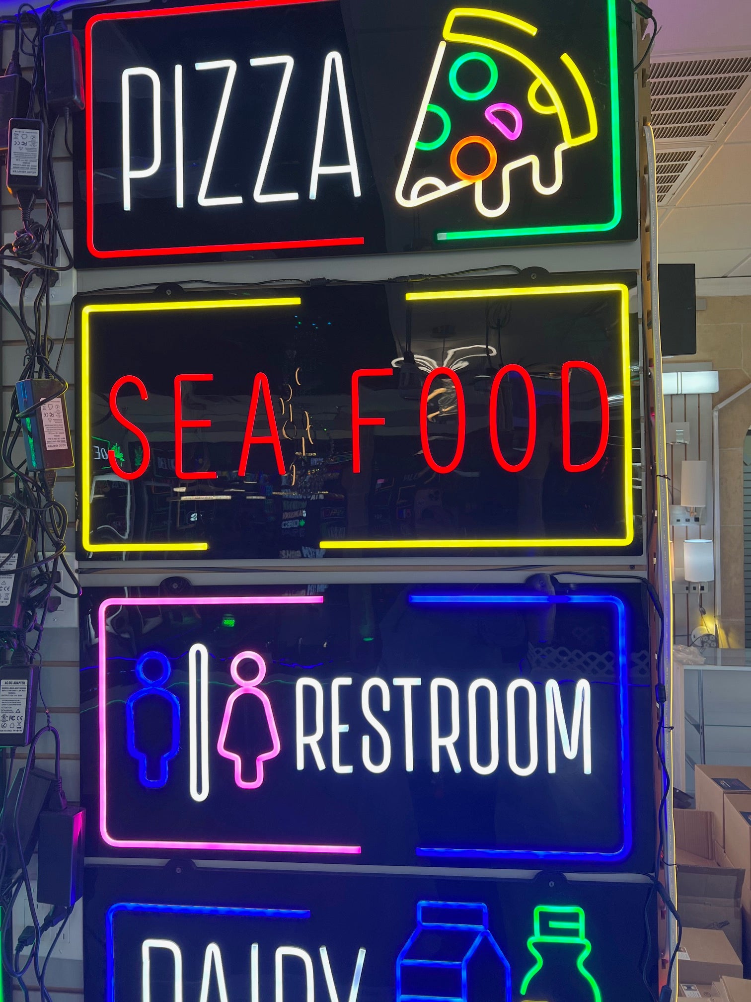 Assorted Neon Signs 30" with power supply and chain/ Business Window Signs