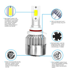 LED Car Headlight Kit – 2x36W COB C6 7600LM, 6000K White H1 H3 H4 H7 9003 9004 9005 9006 Hi/Lo Beam Bulbs, Pair