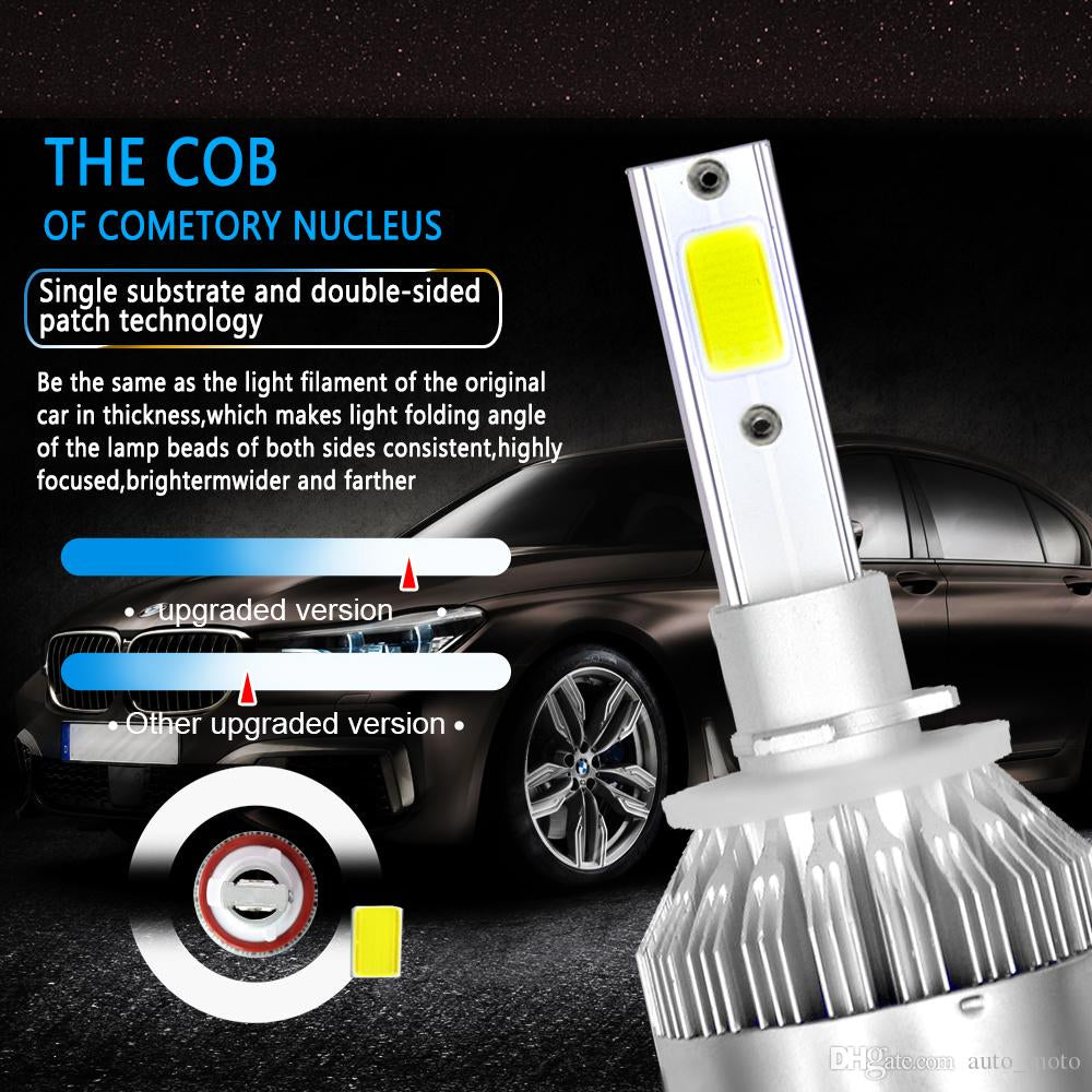 LED Car Headlight Kit – 2x36W COB C6 7600LM, 6000K White H1 H3 H4 H7 9003 9004 9005 9006 Hi/Lo Beam Bulbs, Pair