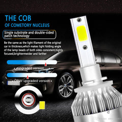 LED Car Headlight Kit – 2x36W COB C6 7600LM, 6000K White H1 H3 H4 H7 9003 9004 9005 9006 Hi/Lo Beam Bulbs, Pair