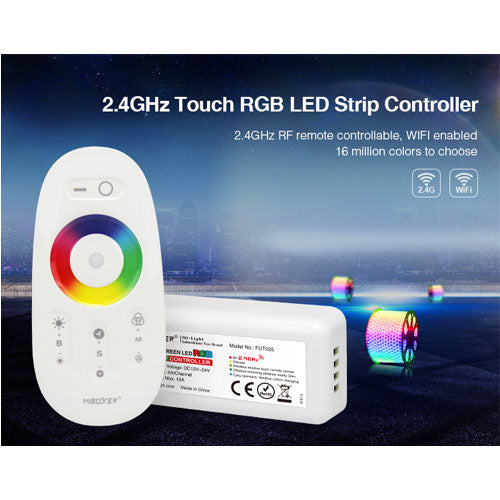 FUT025 RGB LED Controller with Remote, 12V-24V, Wireless 2.4GHz, Smart Strip Light Control System