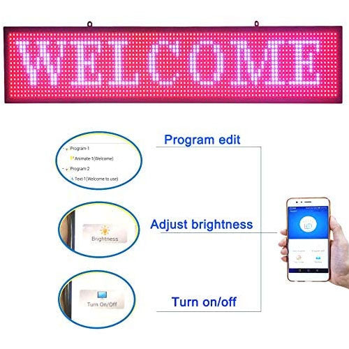 LED Scrolling Display Banner, Full Color Indoor Advertising Sign, 40" x 14", Programmable, Remote Controlled