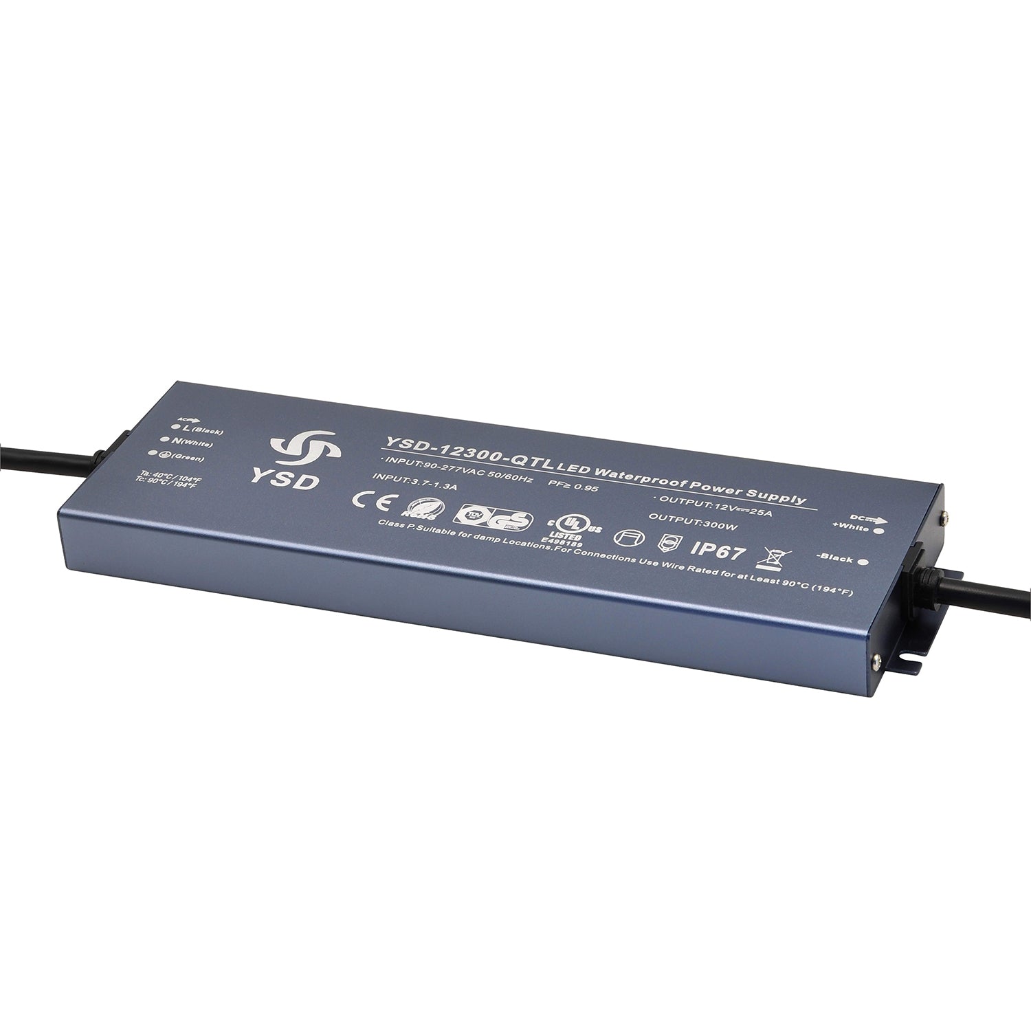 300W Outdoor LED Power Supply, 12V/24V DC, Non-Dimmable, IP67 Waterproof Driver