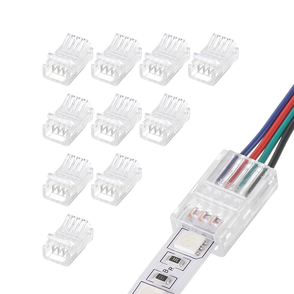 10mm RGB LED Strip Connector – Solderless Clamp-On, Clear Crystal Housing, IP20/IP65 Waterproof Design