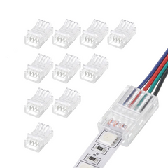 10mm RGB LED Strip Connector – Solderless Clamp-On, Clear Crystal Housing, IP20/IP65 Waterproof Design