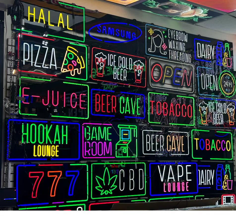 Assorted Neon Signs 30" with power supply and chain/ Business Window Signs