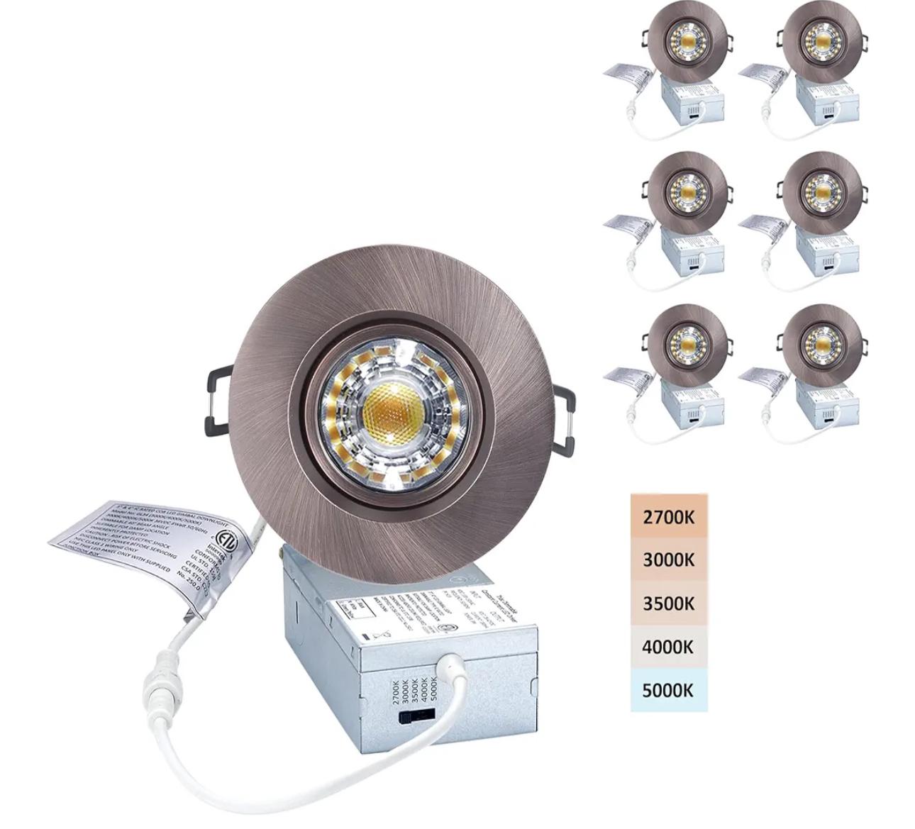 3in LED Gimbal Downlight Retrofit Trim, 8W, 5CCT Selectable, AC 120V,  6 Pack