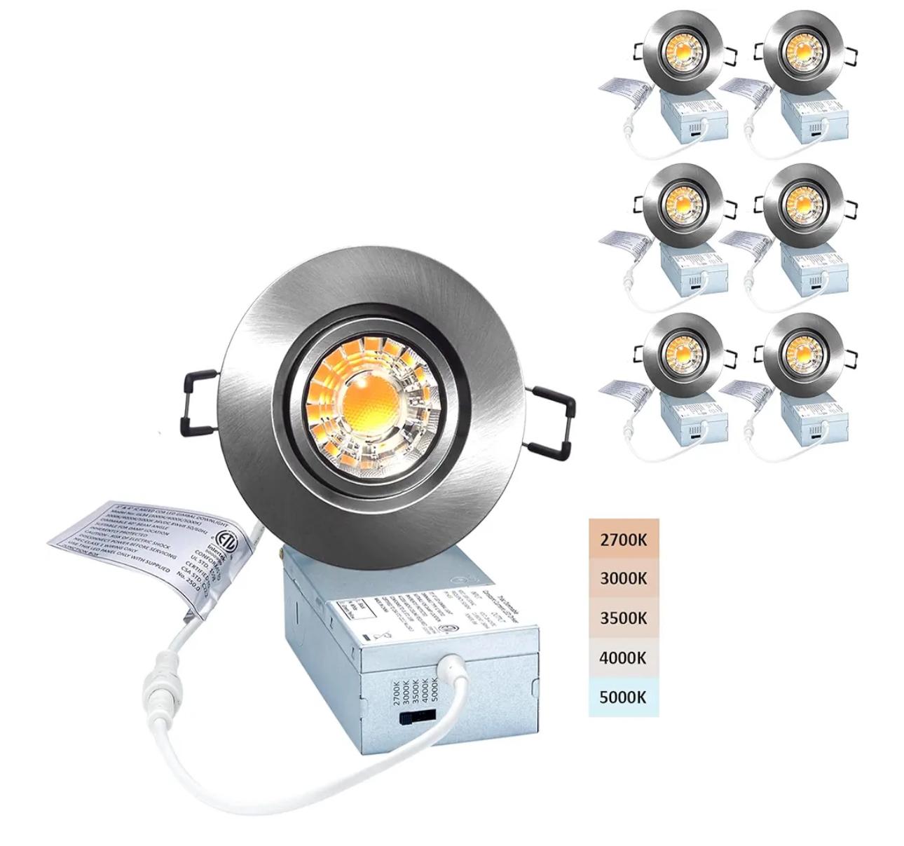 3in LED Gimbal Downlight Retrofit Trim, 8W, 5CCT Selectable, AC 120V,  6 Pack