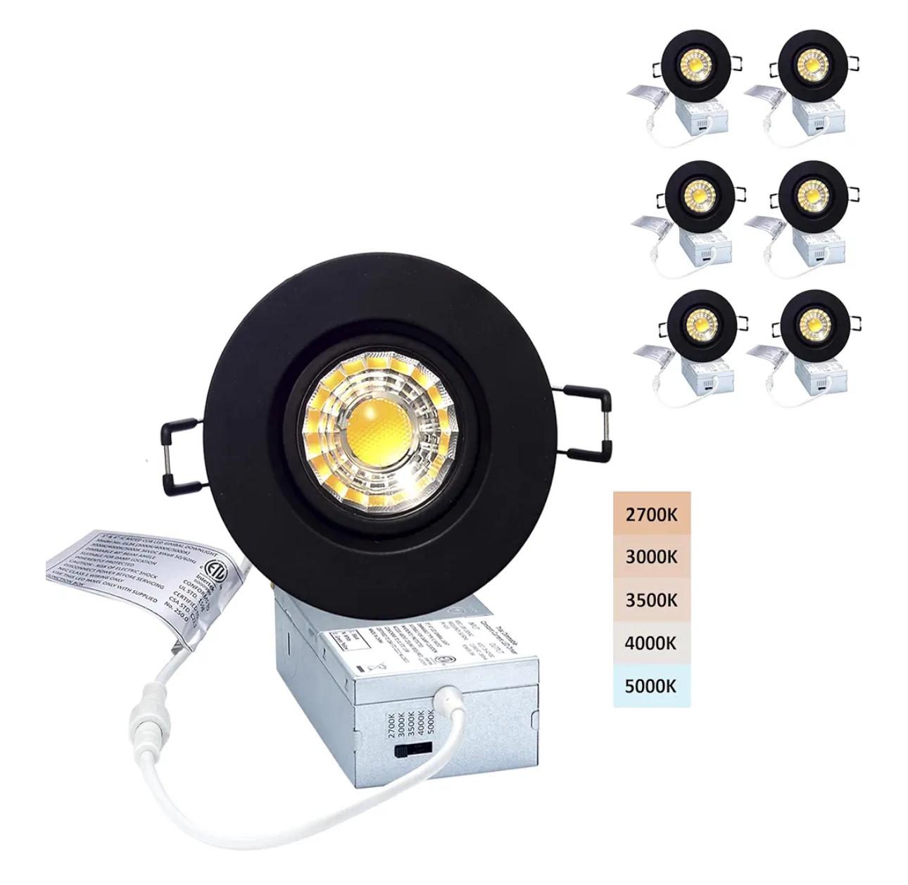 3in LED Gimbal Downlight Retrofit Trim, 8W, 5CCT Selectable, AC 120V,  6 Pack