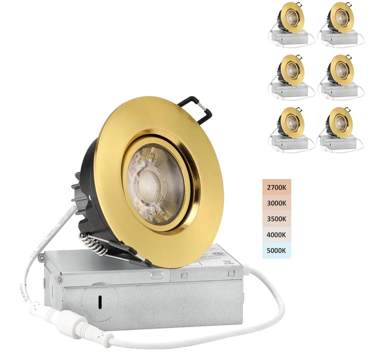 3in LED Gimbal Downlight Retrofit Trim, 8W, 5CCT Selectable, AC 120V,  6 Pack