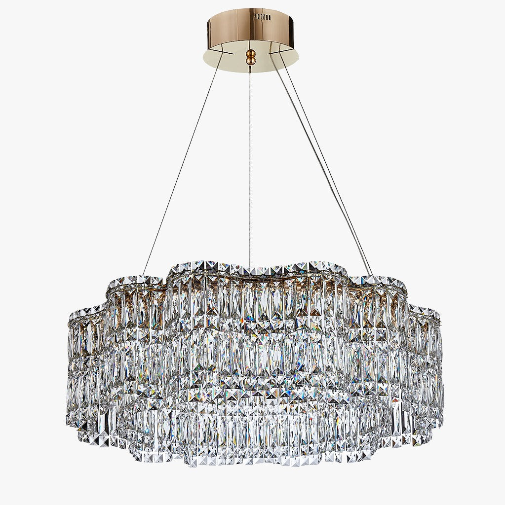 Tiered Crystal Flower Wave Chandelier Gold/Silver – LED Flush Mount Light, Polished Chrome/Gold, Adjustable 110-240V, UL Certified, Luxury Modern Ceiling Light for Living Room, Dining Room